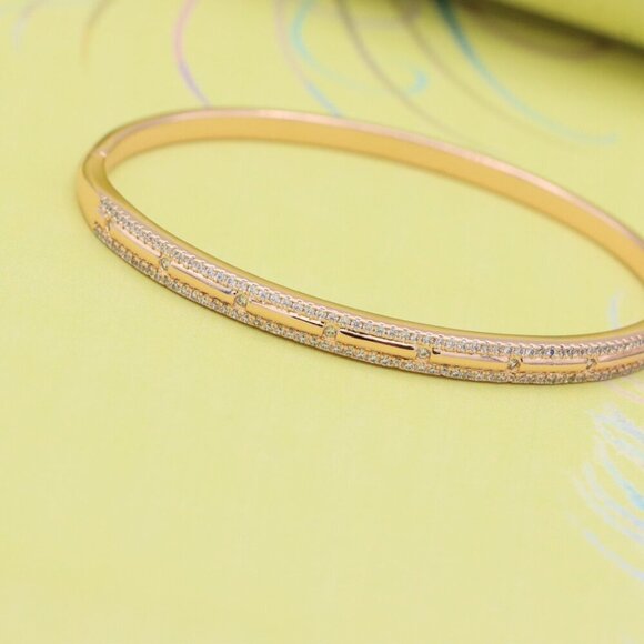 Elegant Dual Row Diamond-Cut Rose Gold Bangle for Women, XPBL0442 - Picture 5 of 11